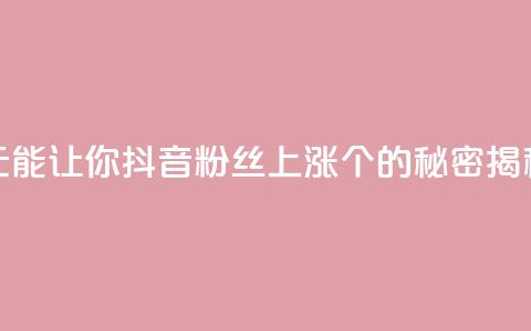 1元能让你抖音粉丝上涨100个的秘密揭秘  第1张 1元能让你抖音粉丝上涨100个的秘密揭秘  第1张