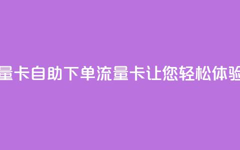 卡盟自助下单流量卡 - 自助下单流量卡，让您轻松体验卡盟服务~  第1张