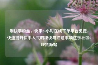 刷快手粉丝,快手24小时在线下单平台免费,快速提升快手人气的秘诀与注意事项亿乐社区SUP货源站