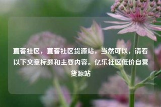直客社区,直客社区货源站,当然可以,请看以下文章标题和主要内容。亿乐社区低价自营货源站
