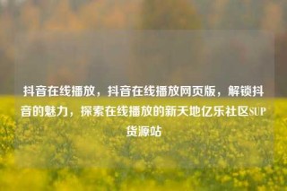 抖音在线播放,抖音在线播放网页版,解锁抖音的魅力,探索在线播放的新天地亿乐社区SUP货源站