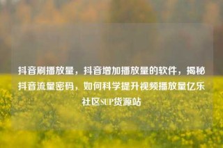 抖音刷播放量,抖音增加播放量的软件,揭秘抖音流量密码,如何科学提升视频播放量亿乐社区SUP货源站