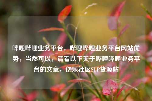 哔哩哔哩业务平台，哔哩哔哩业务平台网站优势，当然可以	，请看以下关于哔哩哔哩业务平台的文章，亿乐社区SUP货源站  第1张